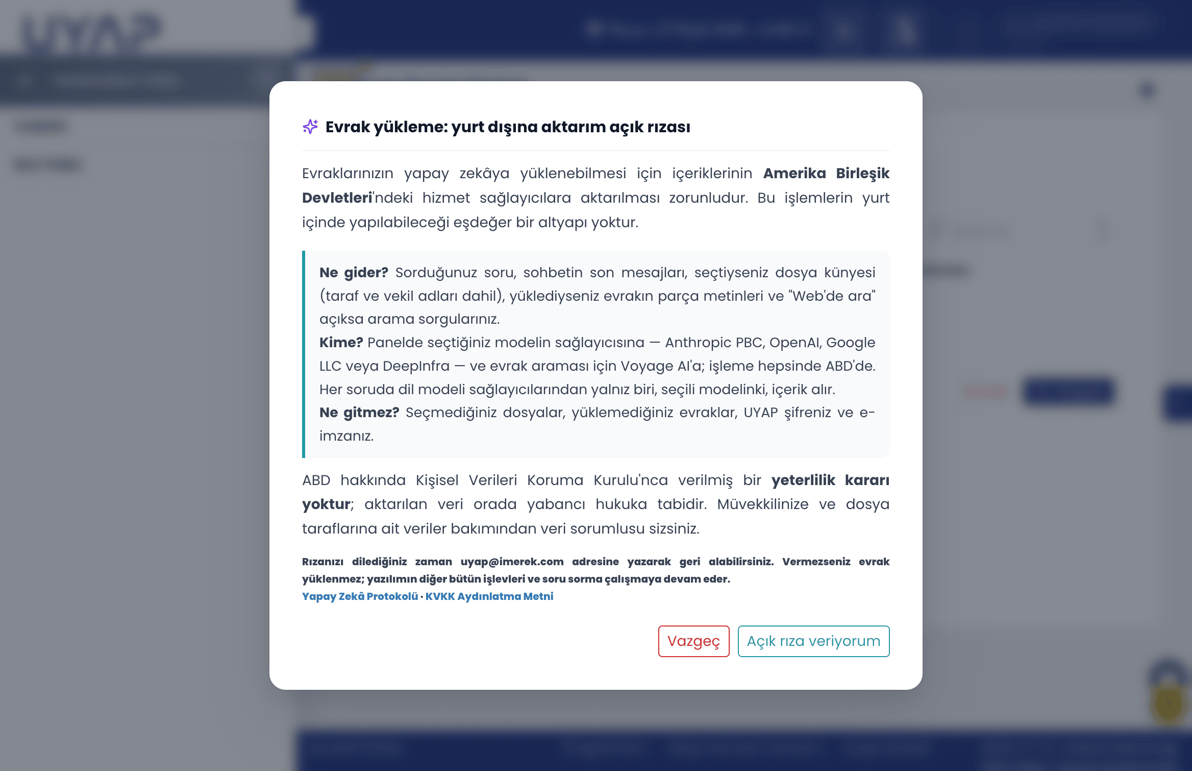 Açık rıza beyanı penceresi