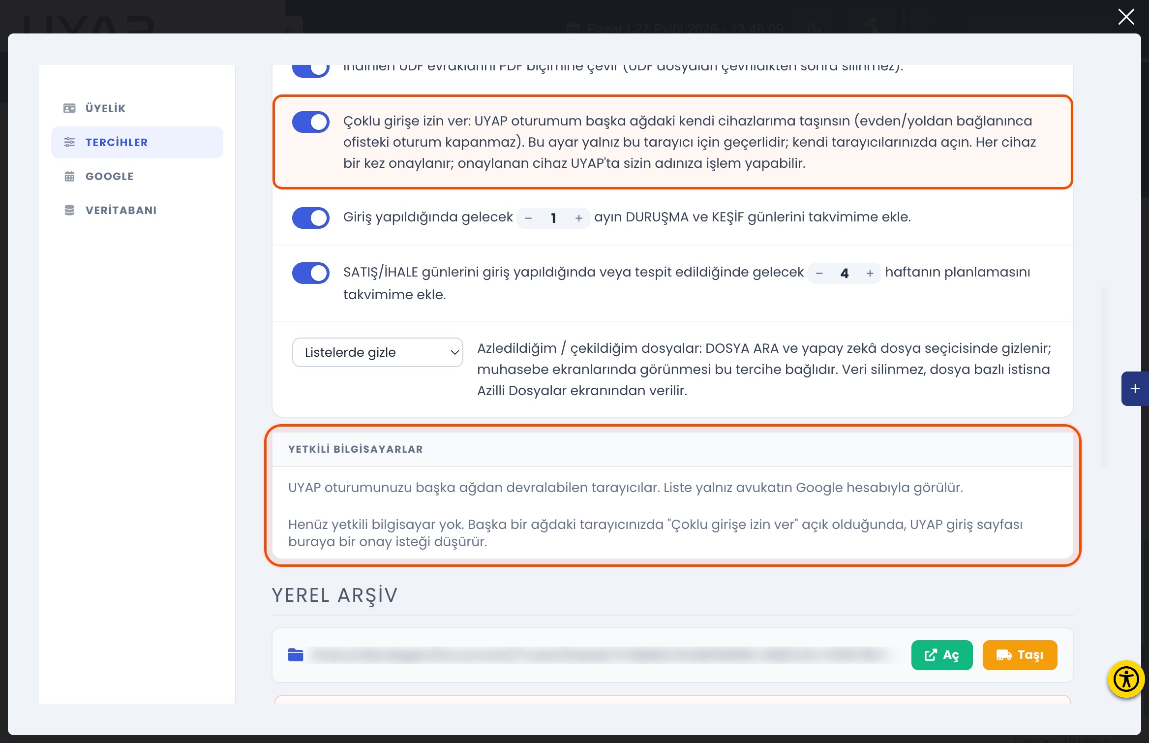 Ayarlar › Çoklu girişe izin ver anahtarı