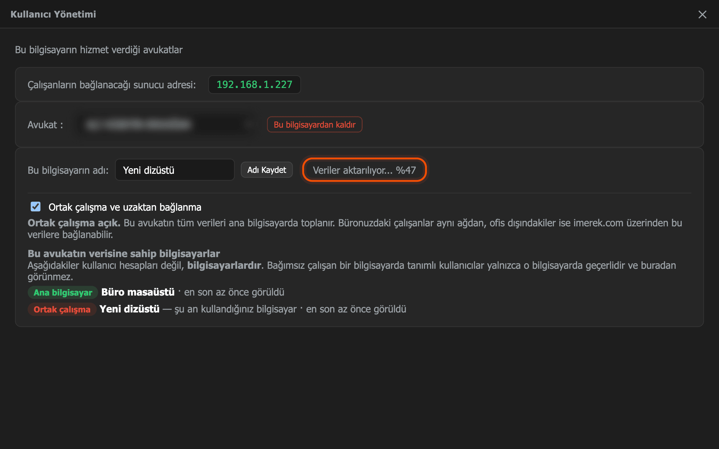 Devir sırasında veri aktarım ilerlemesi
